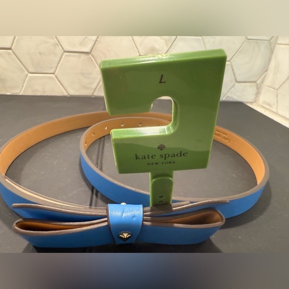 Kate Spade NY Bow Leather Belt Calfskin Leather Size Large Riverside Blue NWT - Picture 3 of 8